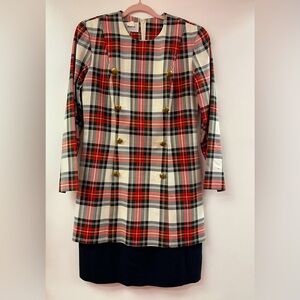 Santa Fe by Jim Tremblay Vintage plaid button red Sheath mini dress 10